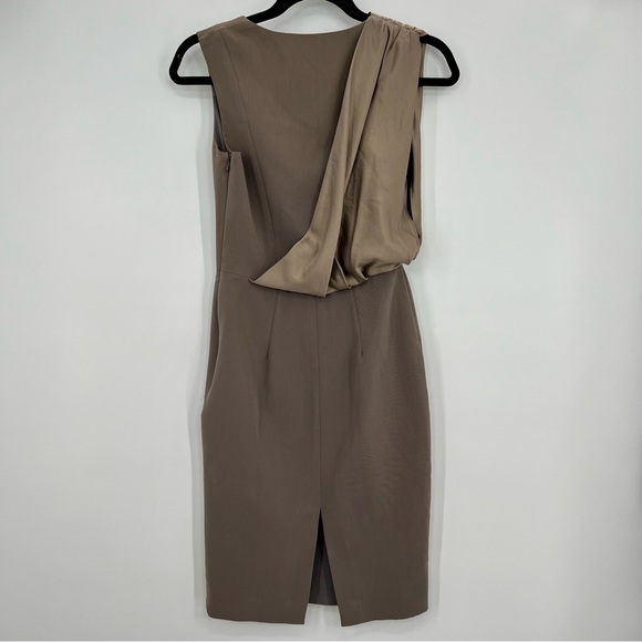 Black Halo Nude Tan Cowl Neck Sleeveless Mini Sheath Dress Draped Size 2 Bodycon - Picture 3 of 7